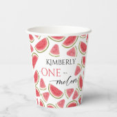 Watermelon Birthday, One in Melon Birthday Party Pappbecher (Rückseite)