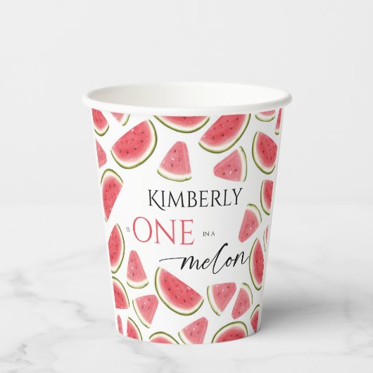 Watermelon Birthday, One in Melon Birthday Party Pappbecher (Rückseite)