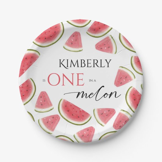 Watermelon Birthday, One in Melon Birthday Party Pappteller (Vorderseite)