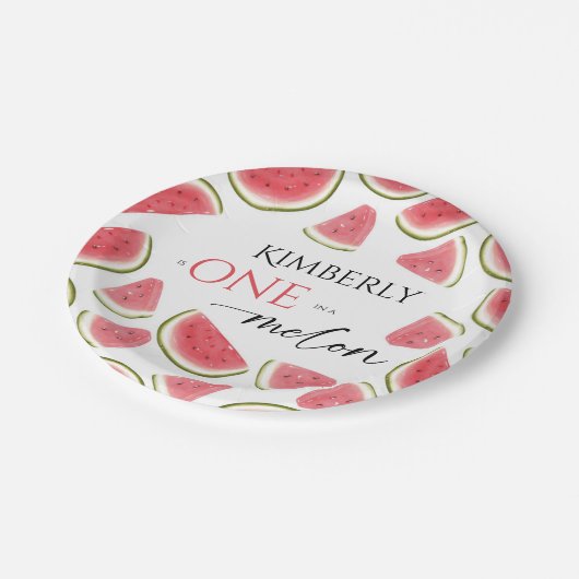 Watermelon Birthday, One in Melon Birthday Party Pappteller (Schrägansicht)