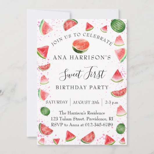 Watermelon Birthday Party Einladung (Vorderseite)