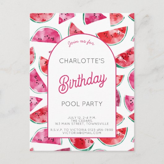 Watermelon Birthday Pool Party Postkarte (Vorderseite)