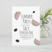 Watermelon Birthday Watercolor Sommersaat Einladung (Stehend Vorderseite)