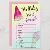 Watermelon Birthday Word Scramble Game (Vorne/Hinten)