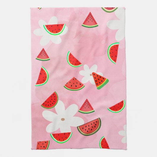 "Watermelon Bloom - Fun Summer Floral Pattern" Geschirrtuch (Vertikal)