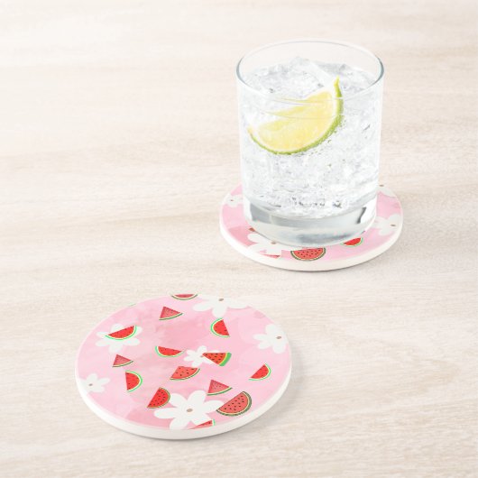 Watermelon Bloom - Fun Summer Floral Pattern" Getränkeuntersetzer (Seite)