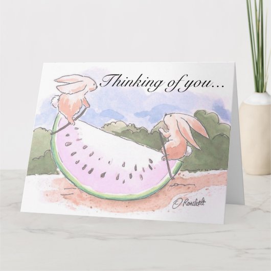 Watermelon Bunnies Denken Sie an Ihre Karte (Vorderseite)