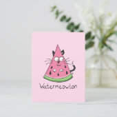 Watermelon Cat Funny Summer Postcard Postkarte (Stehend Vorderseite)