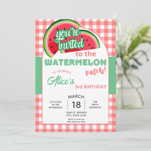 Watermelon Celebration Birthday Einladung (Stehend Vorderseite)