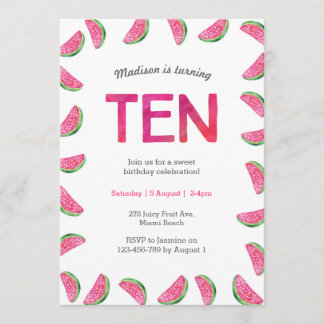 Watermelon Einladung zum 10. Geburtstag
