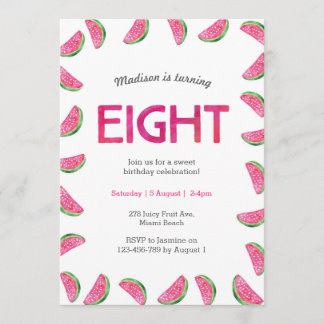 Watermelon Einladung zum 8. Geburtstag