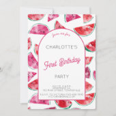 Watermelon First Birthday Party Einladung (Vorderseite)