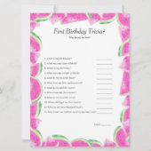 Watermelon First Birthday Trivia Spielkarte Feiertagskarte (Vorderseite)