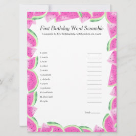 Watermelon First Birthday Word Scramble Game Card Feiertagskarte