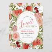 Watermelon Floral Sweet Celebration Girl Einladung (Vorne/Hinten)