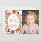 Watermelon Floral Sweet Girl Birthday Foto Einladung (Vorderseite)