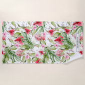 Watermelon Floral | Tropische Sommermonogramm Strandtuch (Vorderseite)