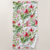 Watermelon Floral | Tropische Sommermonogramm Strandtuch (Vorderseite)
