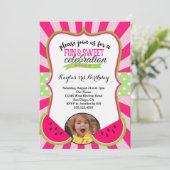 Watermelon Foto Geburtstagsparty Einladung (Stehend Vorderseite)