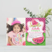Watermelon Foto Girls Birthday Party Einladung (Stehend Vorderseite)