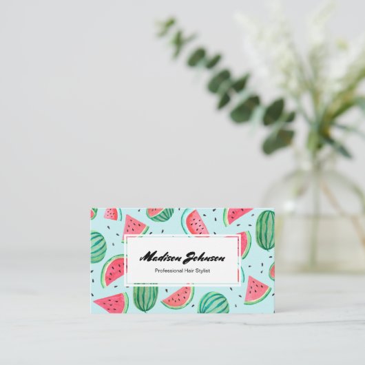 Watermelon Frucht Monogram Custom | Visitenkarten Visitenkarte (Stehend Vorderseite)