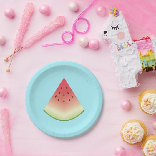 Watermelon Frucht Slice On Blue Pappteller (Party)