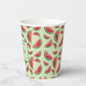 Watermelon Fruchtmuster auf grünem Brauch Geburtst Pappbecher (Links)