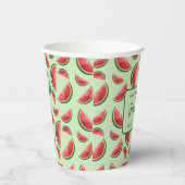 Watermelon Fruchtmuster auf grünem Brauch Geburtst Pappbecher (Rechts)