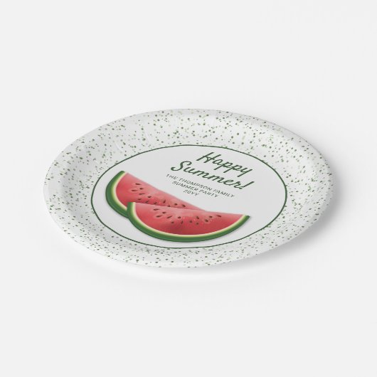 Watermelon Fruit Slices Family Summer Party Pappteller (Schrägansicht)