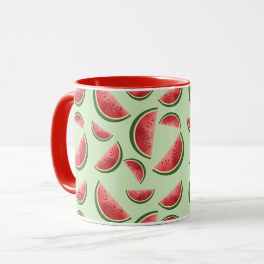 Watermelon Fruit Slices Muster auf grünem Tasse (Vorderseite Links)