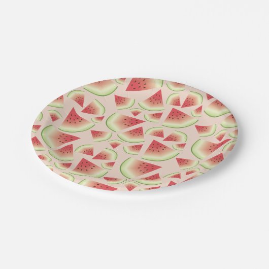 Watermelon Fruit Slices Muster Pappteller (Schrägansicht)
