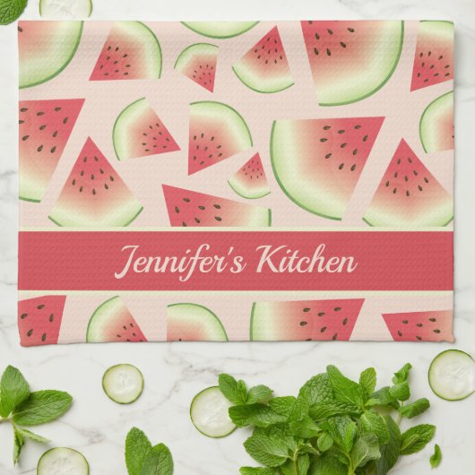 Watermelon Fruit Slices Muster und Custom Text Geschirrtuch (Gefaltet)