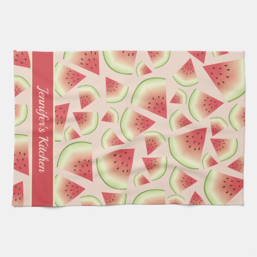 Watermelon Fruit Slices Muster und Custom Text Geschirrtuch (Horizontal)