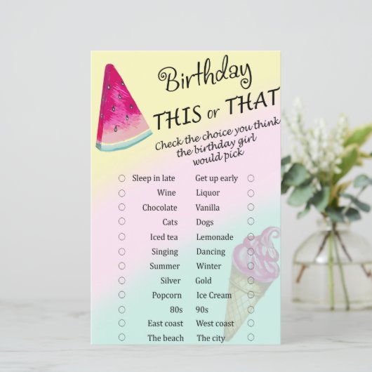 Watermelon Geburtstag dieses oder jenes Spiel (Stehend Vorderseite)