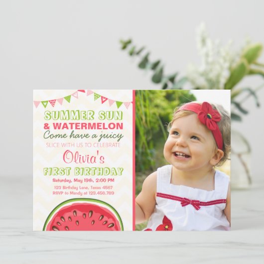 Watermelon Geburtstag Einladung Sonne Sommer Party (Stehend Vorderseite)