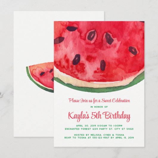 Watermelon Geburtstag Einladungen (Vorne/Hinten)