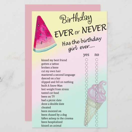 Watermelon Geburtstag jedes Spiel oder nie (Vorne/Hinten)