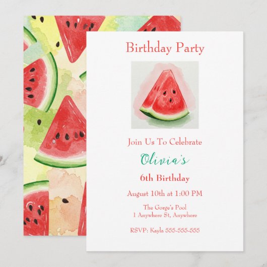 Watermelon-Geburtstagsfeier Einladung (Vorne/Hinten)