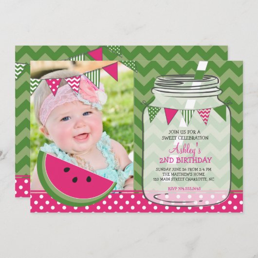 Watermelon Geburtstagsparty Einladung (Vorne/Hinten)