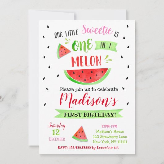 Watermelon Geburtstagsparty Einladungen (Vorderseite)