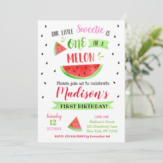 Watermelon Geburtstagsparty Einladungen (Stehend Vorderseite)