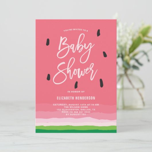 Watermelon Gradient Modern Baby Dusche Einladung (Stehend Vorderseite)