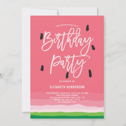Watermelon Gradient Modern Birthday Party Einladung (Vorderseite)