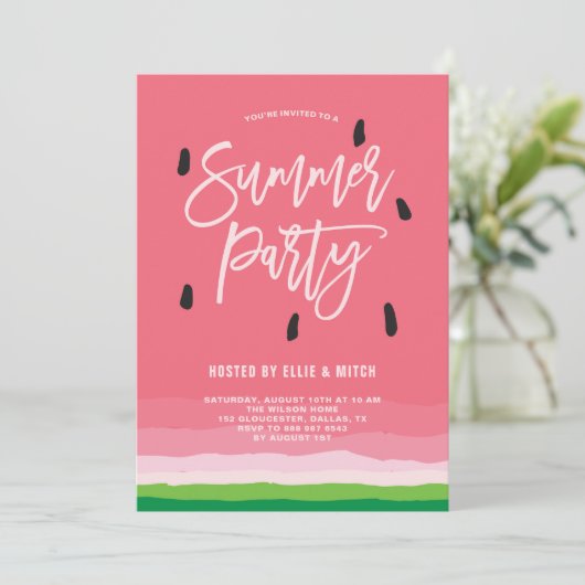 Watermelon Gradient Modernes Summer Party Einladung (Stehend Vorderseite)