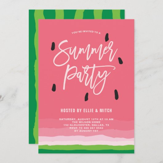 Watermelon Gradient Modernes Summer Party Einladung (Vorne/Hinten)