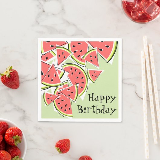 Watermelon Green Happy Birthday Napkins Papier Serviette (Beispiel)