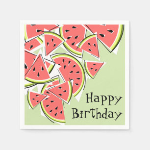 Watermelon Green Happy Birthday Napkins Papier Serviette
