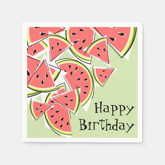 Watermelon Green Happy Birthday Napkins Papier Serviette (Vorderseite)