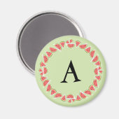 Watermelon Green Pieces Circle Monogram Magnet (Vorderseite/Rückseite)