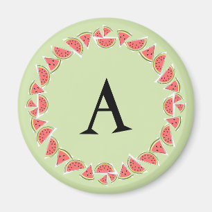 Watermelon Green Pieces Circle Monogram Magnet